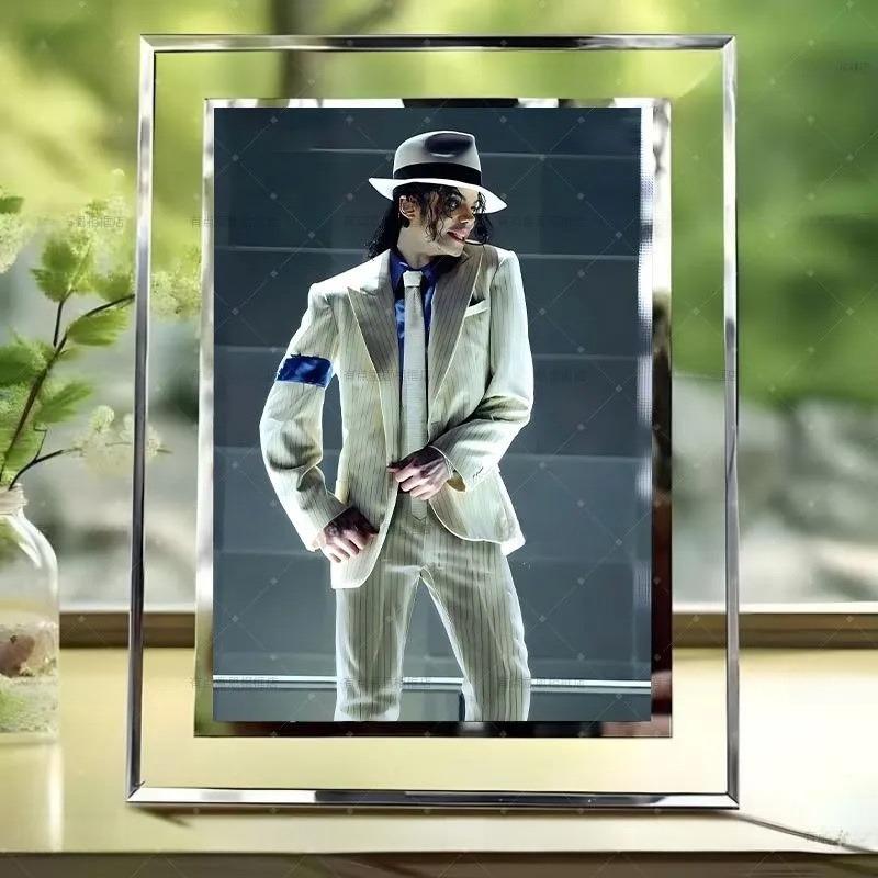 MJ Crystal Glass Photo Frame Custom Collectible Desktop Ornament for Room Bedroom Stylish Merchandise Gift for Fans Elegant Decor Piece