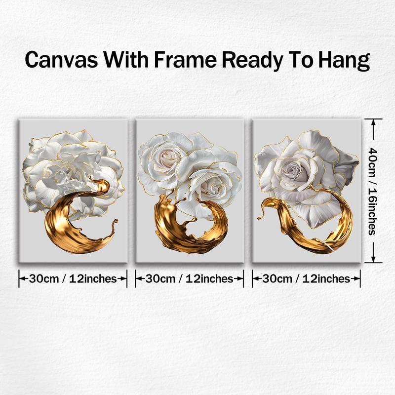 Wooden Framed Canvas Painting, 3 Counts/set Flower Pattern Wall Art, Modern Art for Home Living Room Bedroom Office Decor Wooden Framed Canvas Painting, 3 Counts/set Flower Pattern Wall Art, Modern Art for Home Living Room Bedroom Office Decor