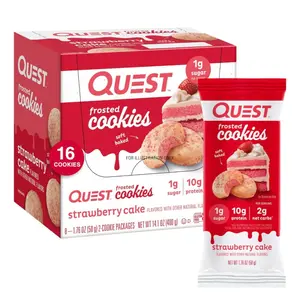 Quest Nutrition Frosted Cookies Twin Pack, Strawberry Cake, 1g Sugar, 10g Protein, 2g Net Carbs, Gluten Free, 16 Cookies