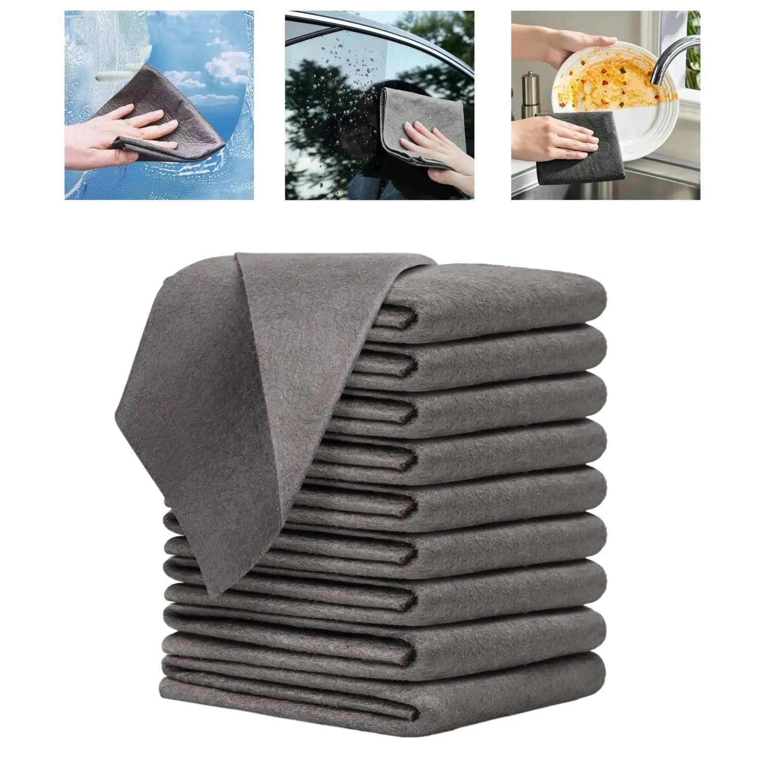 Thickened Magic Cleaning Cloths - 10 Pack Premium, Streak/Lint/Scratch-Free for Cars, Ultra-Absorbent Reusable Rags for Screens, Glass, Windows, Kitchen & Mirror, Durable microfiber