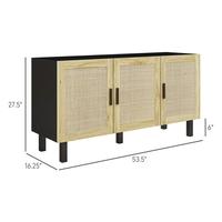 3 Rattan Doors, 2-Tier Shelf, Black and Natural