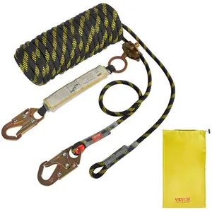 fathersdaygift VEVOR Vertical Lifeline Assembly, 0.55''x 100' Fall Protection Rope with 30 KN Breaking Tension, Polyester Roofing Rope with Steel Snap Hooks, Rope Grab, and Shock Absorber, ANSI Compliant