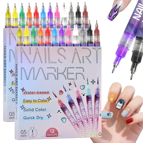 12 Color 3D Nail Art Pens Set,Nail Pens Nail Point Graffiti Dotting Pen Drawing Painting Liner Brush for DIY Nail Art Beauty Adorn Manicure Tools Nail Design Pen, DIY Manicures, At Home Manicure, Nail Art Supplies