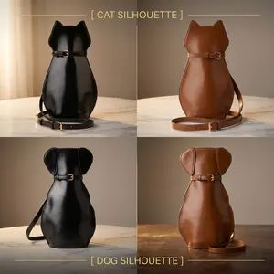 Raw & Radiant Silhouette Leather Bag - Vintage Modern Cat & Dog Shaped Crossbody Pack, Minimalist Premium Aesthetic Shoulder Bag