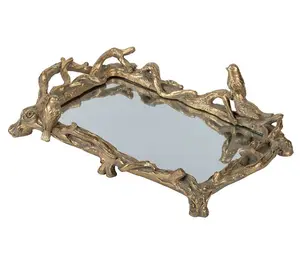 R. Nest Birds on a Branch Mirrored Decorative T ray