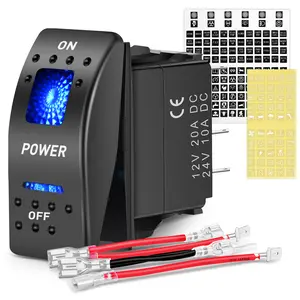 Nilight 6PCS 5PIN SPST Rocker Switches with 6 Sets Jumper Wires Set 20A/12V 10A/24V On/Off Toggle Switches with Night Glow Sticker for Trucks Boats Auto Motorcycles Lighting