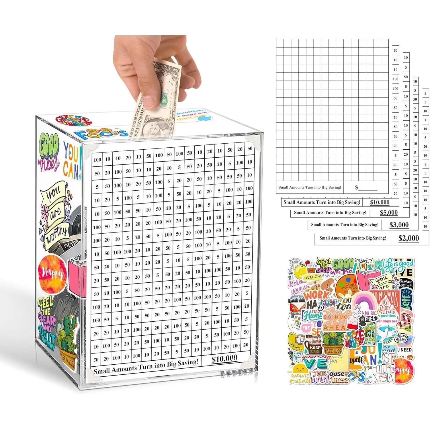 Piggy for Adults  Money Vault Reusable Savings Box with 10k 5k 3k 2k 1k Targets DIY Saving Lock