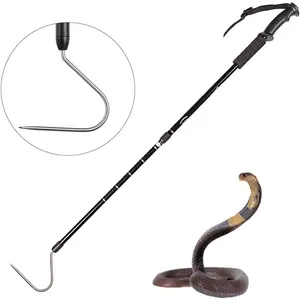 Professional Aluminum Alloy 53 Inch Snake Hook Reptile Grabber Rattle Snake Catcher with Telescopic Rod Lock, Comfortable Grip Handle for Catching Controlling Moving Reptiles
