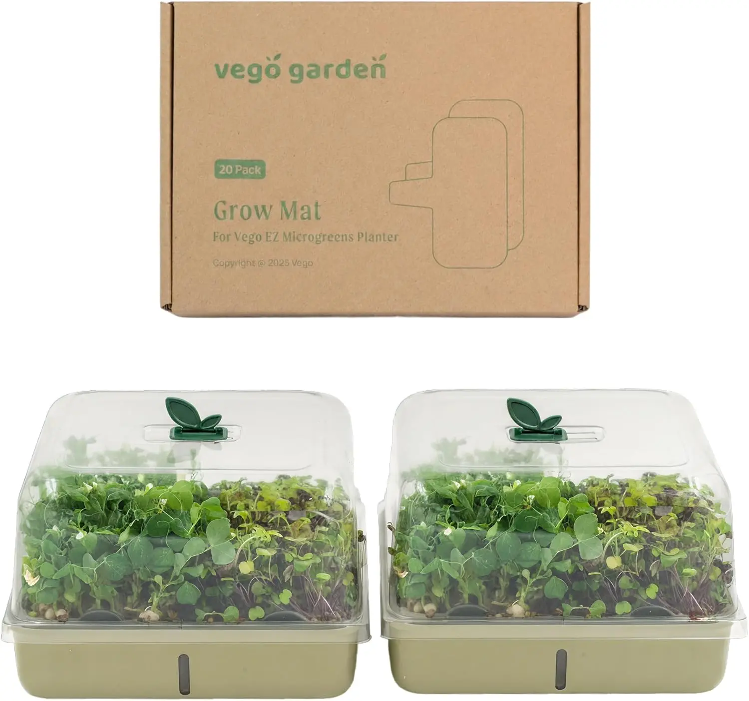 EZ Microgreens Planter with 2 Large Planters 2 Dome Covers & 20 Bamboo Grow Mats for Indoor Growing No Soil Needed, Soil-Free, Easy Cleanup, Two Planters Keep Fresh Greens Ready