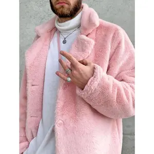 Bmuvlss Men's Plush Winter Coat Jacket - Soft Pink Collar & Button Front, H-Line Regular Fit Warm Coat for Fall/Winter, Machine Washable Casual & Formal Outerwear (No Belt, Single-Breasted) - European/American Style Luxury Jacket