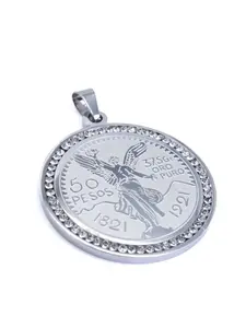 New Centenario Double-Sided Stainless Steel With Clear Stones. Only Pendant. Silver Color.