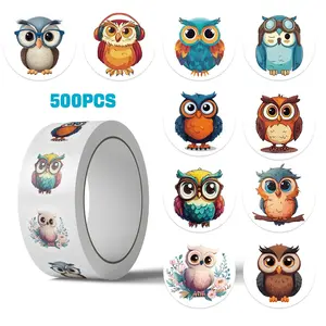 500pcs Cute Cartoon Owl Roll Sticker Series Sealing High Adhesive Stickers for Mugs, Laptops, Suitcases, DIY Notebook Decorations, Birthday Gifts
