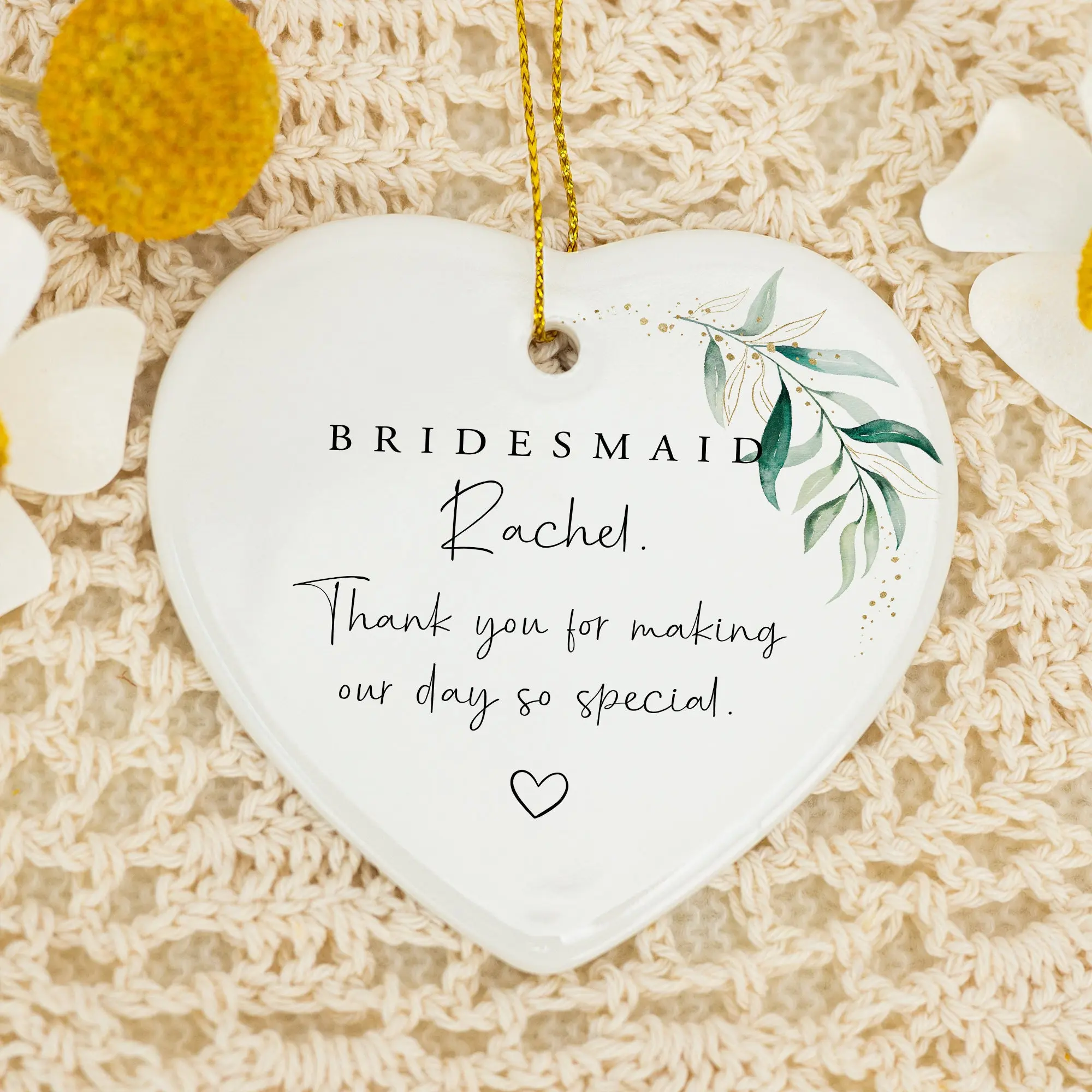 Thank You for Making Our Day Special Bridesmaid Hanging Keepsake, Wedding Keepsake, Ceramic Heart Plaque, Bridal Shower Gift, Maid of Honor