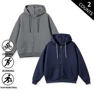 2-Pack Men’s Full-Zip Hoodies, Long Sleeve Hooded Sweatshirts — Casual Loose Fit Athletic Jackets with Pockets and Drawstrings, Lightweight Outerwear for Running, Basketball, Cycling, and Everyday Wear