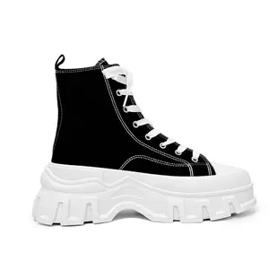 [Stylish High Top Boots] Durable High-Top Boots |   SLNU3 Men's Casual All-Season Footwear - Black Lace-Up with Thick White Sole, Round Toe