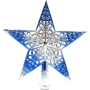 Christmas Tree Star Topper Glittered Xmas Tree Topper Hollowed-Out Christmas Star Decoration Ornaments Home Decor Silvery Blue