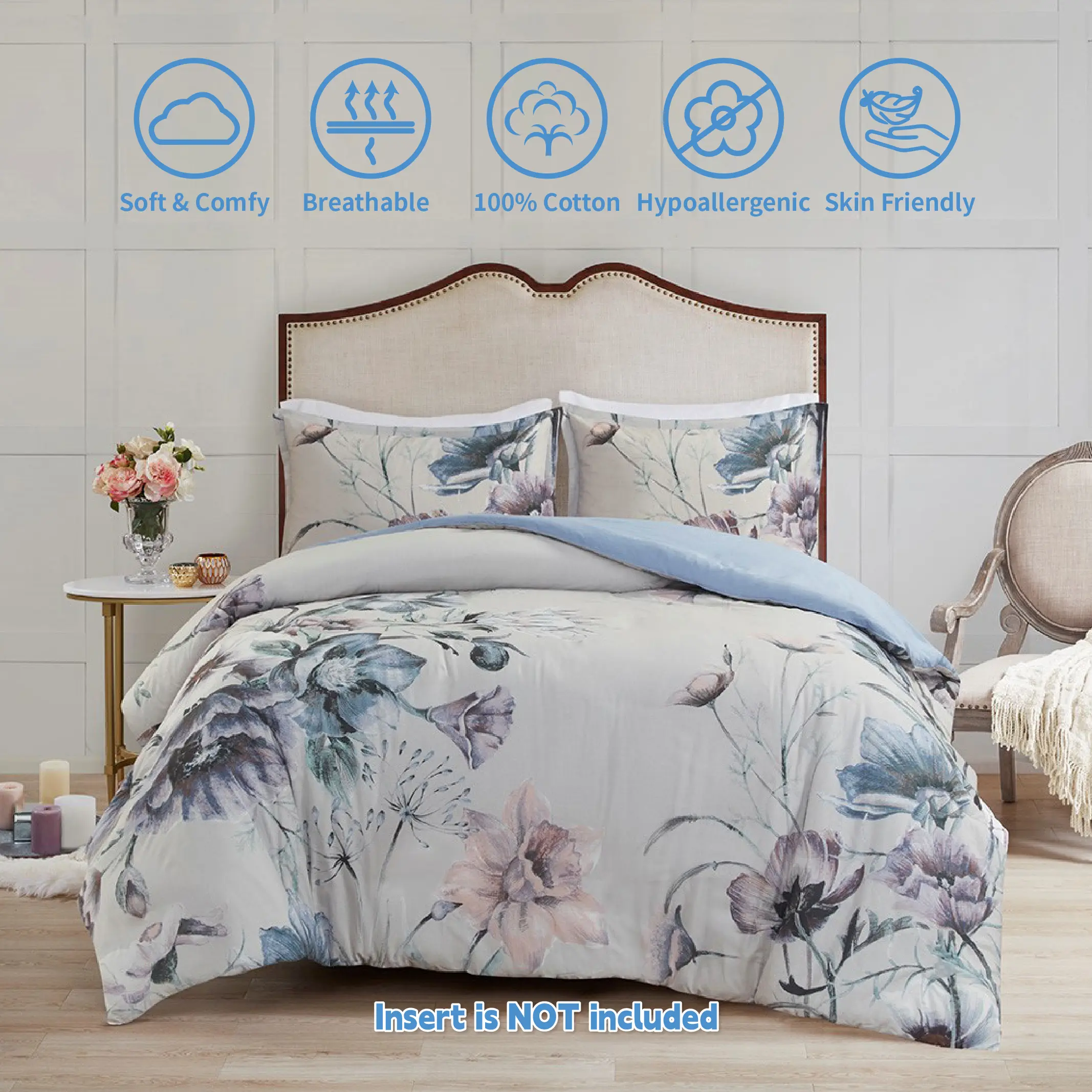 Madison Park Cassandra 3-Piece Cotton Printed Duvet Cover Set - Shabby Chic Style, Soft and Romantic Color Combination, All-Season Breathable Bedding with Matching Shams (Full/Queen, King/Cal King)