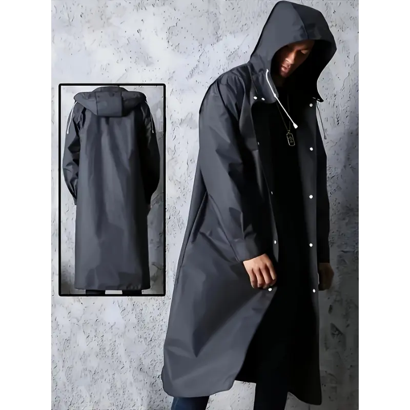 Men's Slim Cut Plain Polyamide EVA Long-Sleeve Hooded Rainproof Jacket - Hand Wash Only, Loose Casual Outdoor Clothes for Hiking, Rainy Day Activities, Menswear, Rainy Days