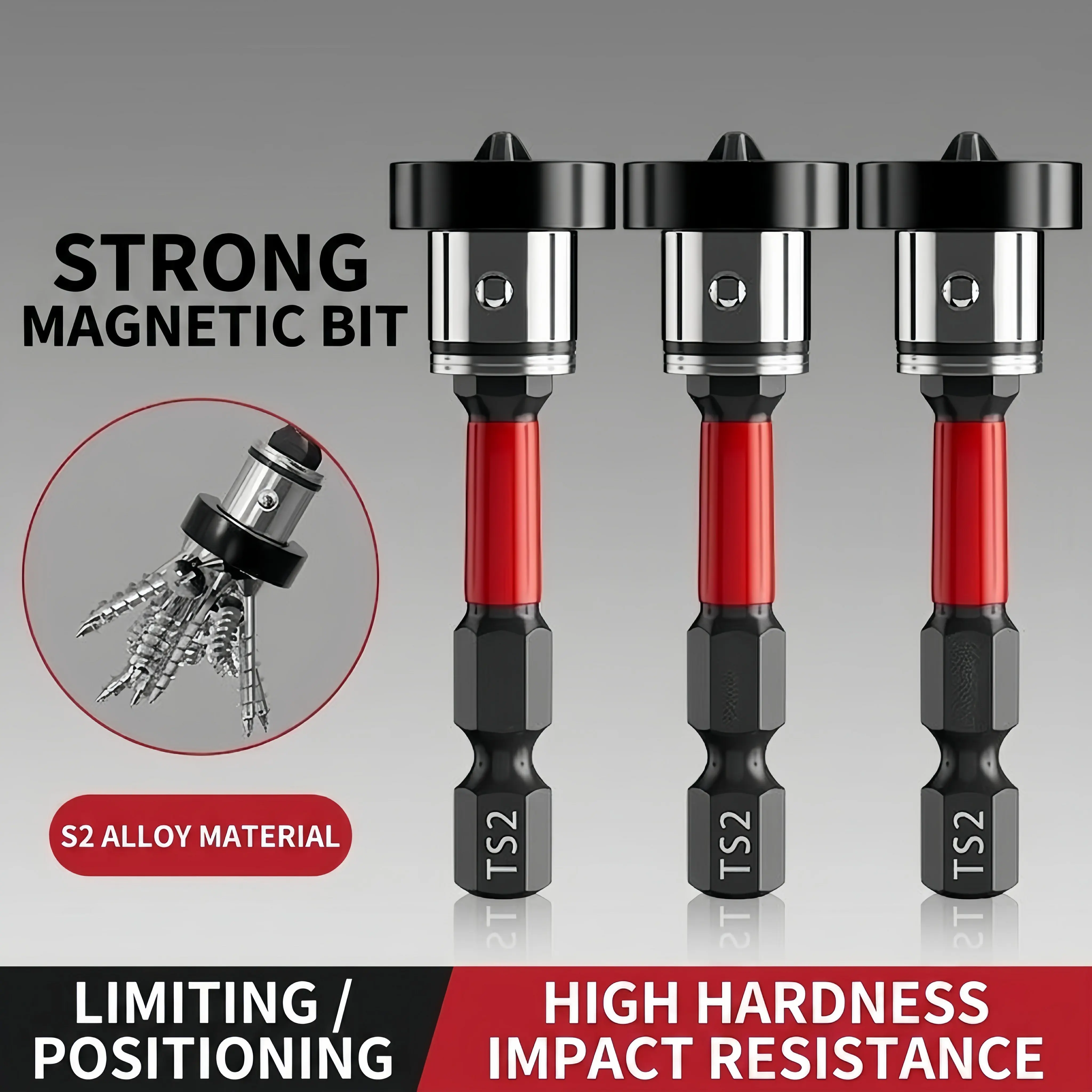 5PCS S2 Steel PH2 Drywall Screwdriver Bits - 1/4" Hex Shank, Magnetic Positioning Dimpler with Depth Stop, Anti-Slip Phillips Head for Plasterboard, Woodworking