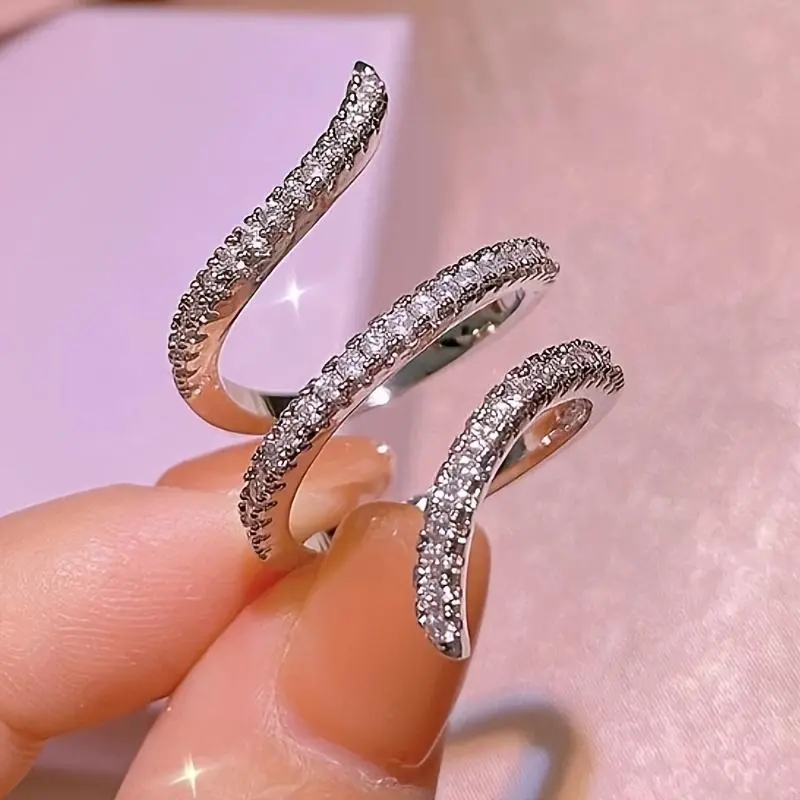 Punk Statement Ring for Women, Zirconia Inlaid Intertwined Lines Design, Adjustable Open Band for Party & Banquet Jewelry, Statement Ring Style, Women's, Casual, Female, Creative And Unique Design