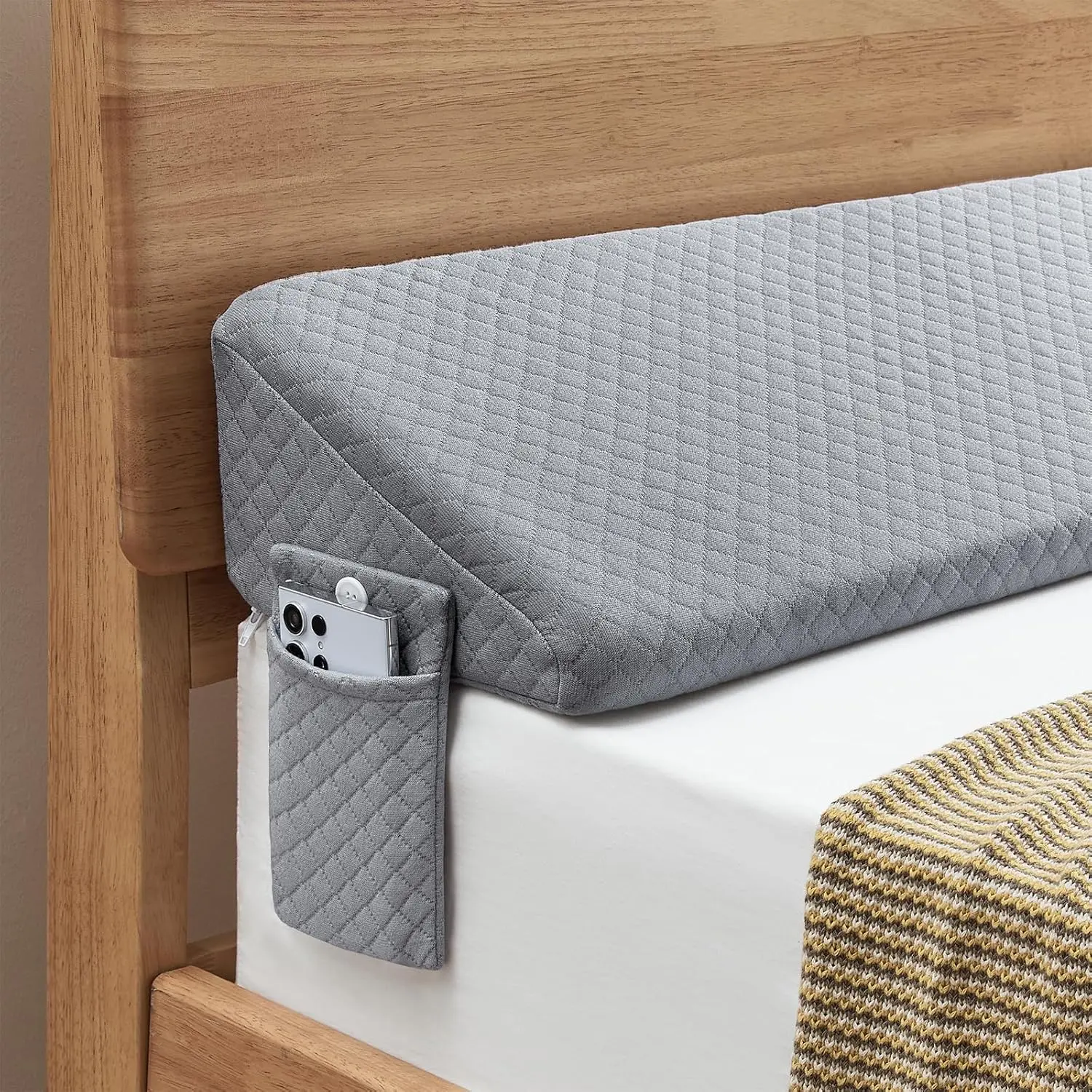 Queen Size60"x10"x6" Bed Wedge Pillow for Headboard - Bed Gap Filler Queen Between Mattress and Headboard - Pillow - Grey