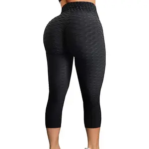 Women's High Waist Yoga Pants Tummy Control Workout Ruched Butt Lifting Stretchy Leggings Textured Booty Tights