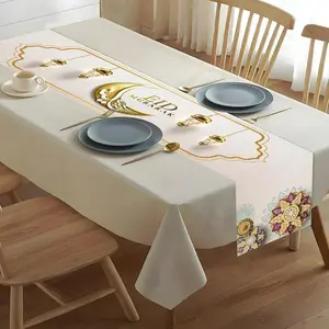 Eid Mubarak Crescent Lantern Mandala Print Table Runner, Elegant Luxury Fabric Table Decor, Festival Tea Break, Home Feast Decoration