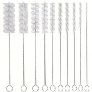 10-Piece Stainless Steel Handle Soft Bristle Cleaning Brushes, Reusable Multi-Functional Scrub Brush Set for Kitchen & Home Use, Household Items