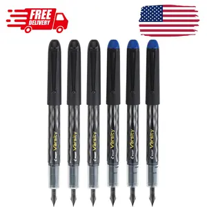 Precise Varsity Pre-Filled Fountain Pens, Medium Point 1 mm Stainless Steel Nib, Black/Blue, 6-Pack