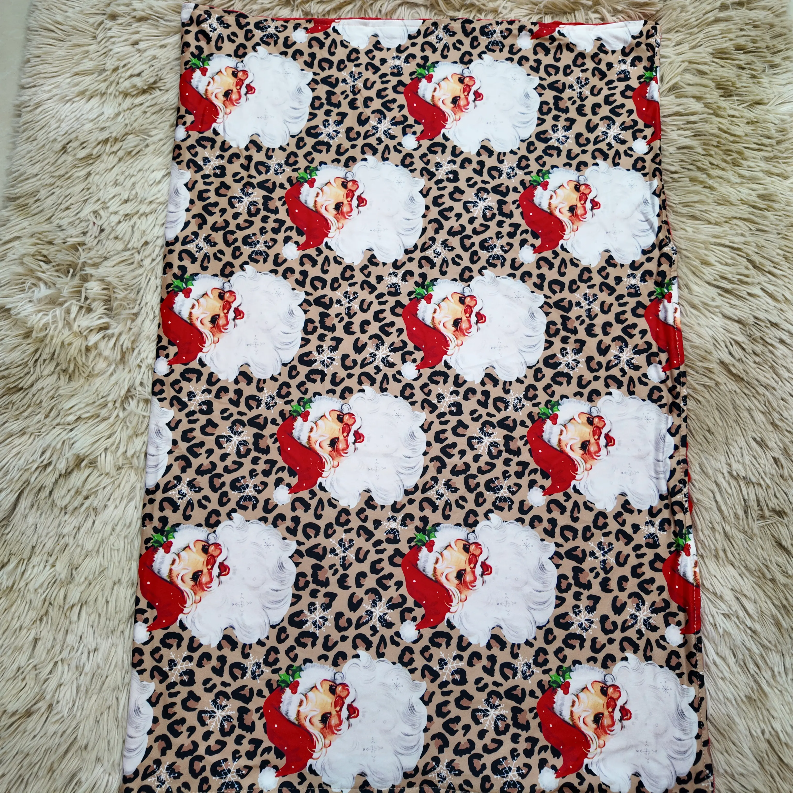 Leopard santa claus printed baby kids red minky Christmas blankets