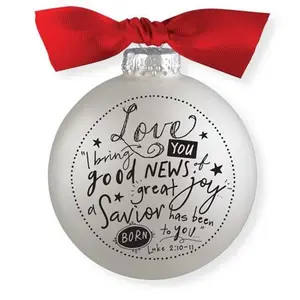 212 MAIN Scripture Ink Love Ornament, White Bauble with Red Bow, Christmas Tree Decor, Room Decor