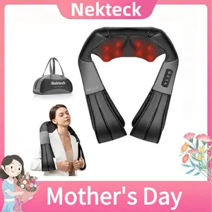 Nekteck Shiatsu Neck & Back Massager with Soothing Heat Electric Deep Tissue 3D Kneading Massage Pillow for Shoulder Leg Body Muscle Pain Relief 8 Soft Springy Massage Heads with Built-in Heating Function
