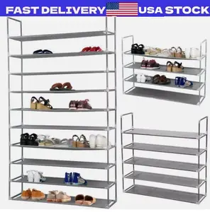 10 Tier 50 Pairs Shoe Rack Storage Organizer Shoe Tower Shelf, Gray
