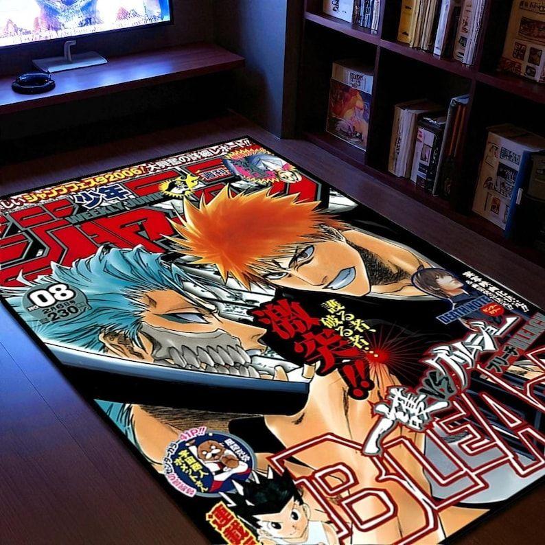 Bleach Manga Cover Rug- Colorful Anime Floor Carpet- Washable Non Slip- Gaming Room, Hobby Space, Collector Decor- Ichigo vs Grimmjow Scene Rug