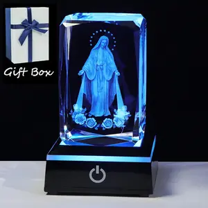 2025 New Sacred Model 3D Crystal Statue With LED Light Base, Laser Engraved Praying Hands Stations Of The Cross Statue, Religious Gifts For Women Men, Bedroom Night Lights, Christian Catholic Gifts