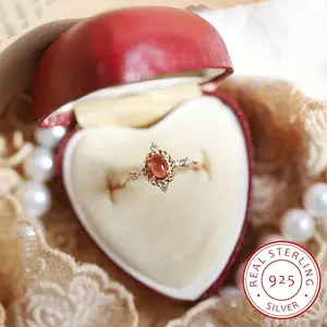 925 Sterling Silver Ring Inlaid Red Moonstone Decorated With Shining Micro zirconia Elegant Jewelry For Evening Party Dainty Birthday Gift For Your Love