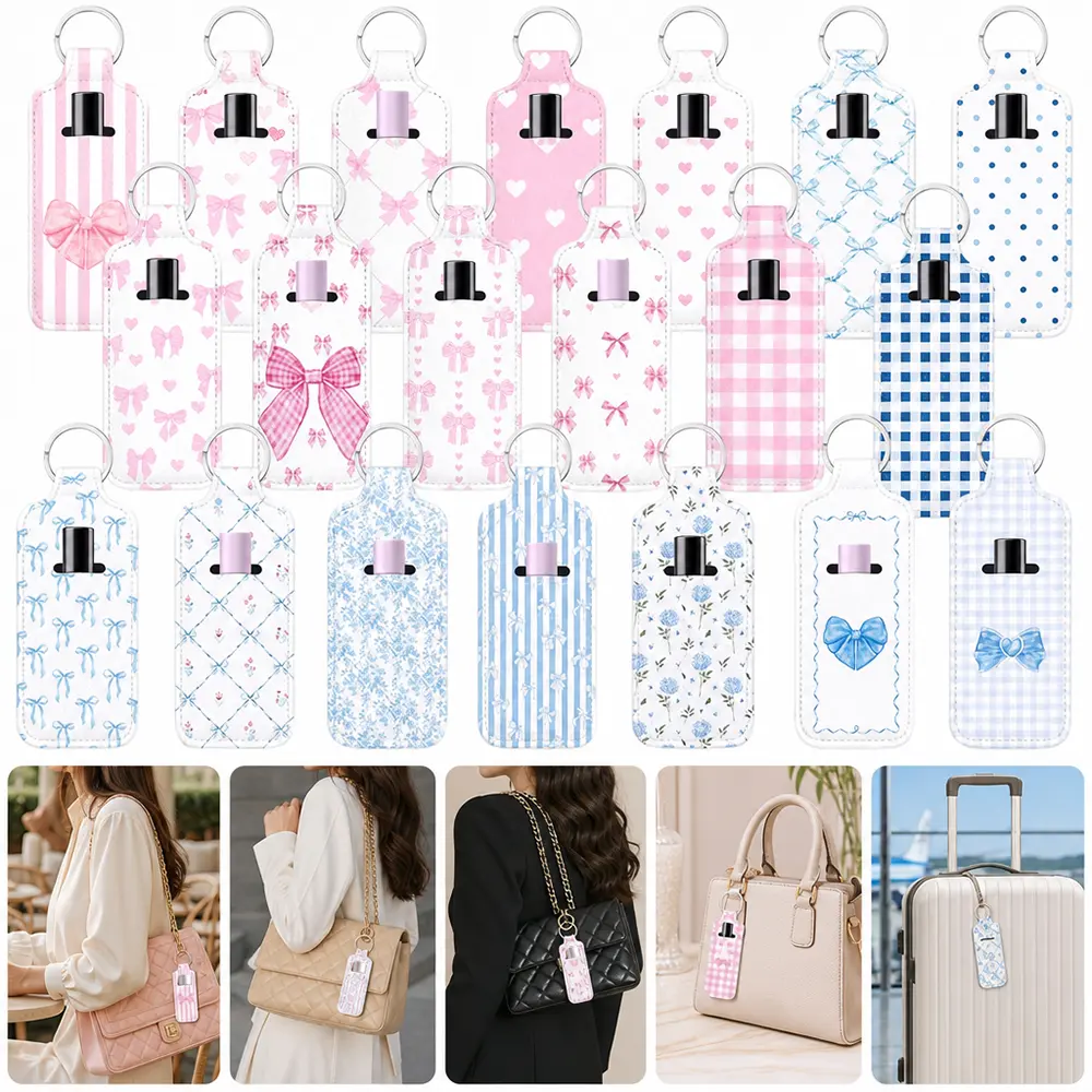 20-Piece Clip-On Chapstick Holder Set, Floral, Checkered & Bow Pattern Neoprene Mini Pouches, Bag Accessories for Women, Checkered/Plaid, Casual, Double-Sided, Durable, Fashion, Lightweight, Gift Keychain, Lip Balm Holder Keychain, Bow Theme