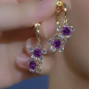 LisiZen French Rose Flower Zircon Earrings for Women, 2025 Trend Luxury Chic Jewelry, Sweet Elegant Sparkling Design DZEH3230