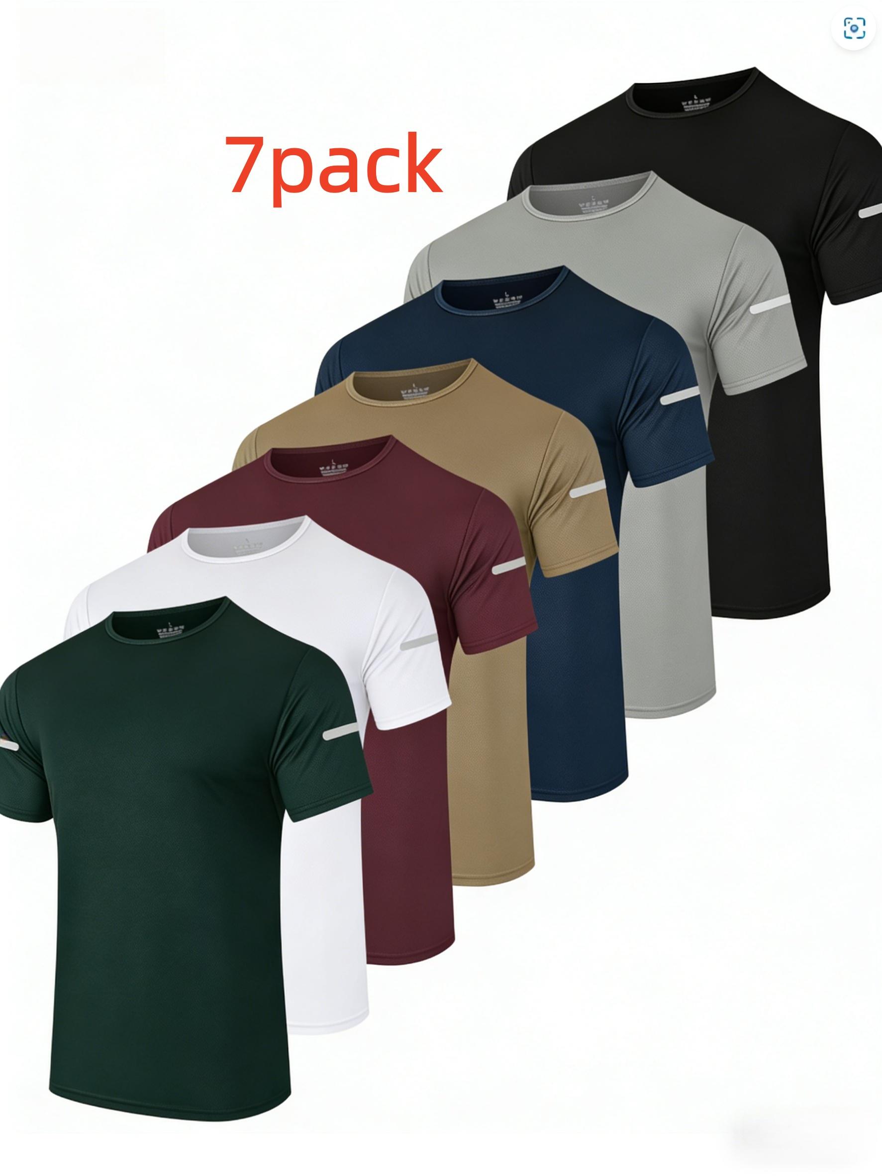7PCS Men's Print Reflective Stripe Sports T-Shirts, Quick Drying Breathable Round Neck T-shirt,Casual Tops for Workout Running, Gym Tees, Men's Sportswear for Summer Running Shirts, Moisture-Wicking T-Shirts, Gym Workout Short Sleeve Shirts
