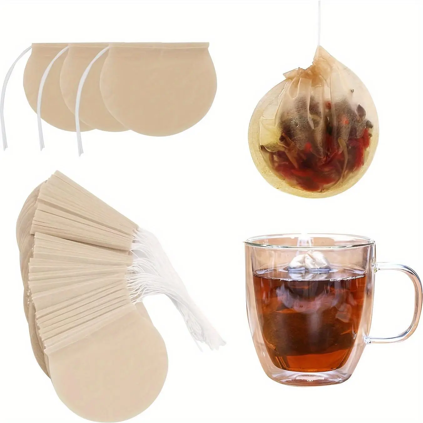 100pcs Natural Unbleached Tea Filter Bags - Perfect for Loose Leaf Tea, Coffee, Bath Spice & Soup Infusions, Tea Infuser