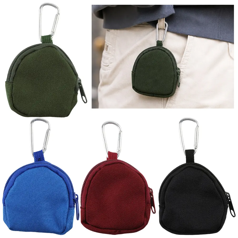 4-piece mini canvas zipper storage bag with metal carabiner for storing headphones, change, data cable, USB flash drive, suitable for backpacks and keychains