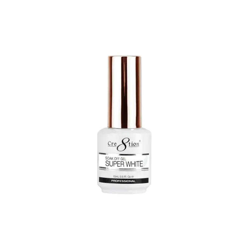 Cre8tion Soak-Off Gel Nail Polish Bottle, Super White, 0.5 fl oz, Long Wearing, Quick Dry, Chip-Resistant Manicure Formula, Gel Finish for Youth Nail Art & Care
