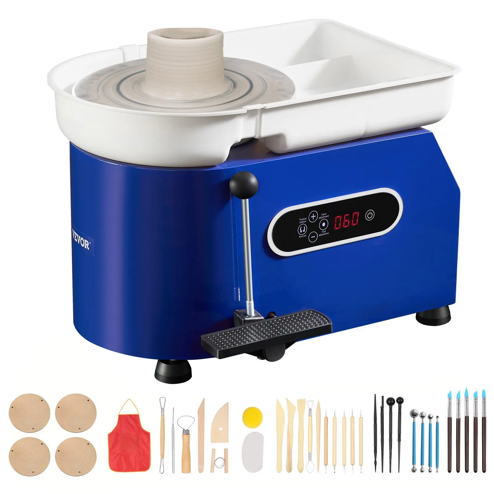 VEVOR Pottery Wheel, 450W, 11 in Clay Wheel Forming Machine, 60-300 RPM Adjustable Speed with Handle and Pedal Control, ABS Detachable Basin, Accessory Kit for Adults and Beginners Craft DIY, Blue