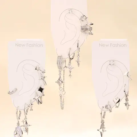 Star Design Rhinestone Decor Earrings Set, Statement Earring, Stud, Dangle, Dangling, Dangly Earrings for Women, Party Festival Earrings, Jewelry for Party, Daily Clothing Decor, All-match Jewelry for Birthday Gift, Ear Accessories