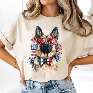 Comfort Colors Patriotic German Shepherd Shirt, 4th of July Dog Tee, American Flag Sunglasses Puppy Shirt, Independence Day Dog Lover Graphic Tee