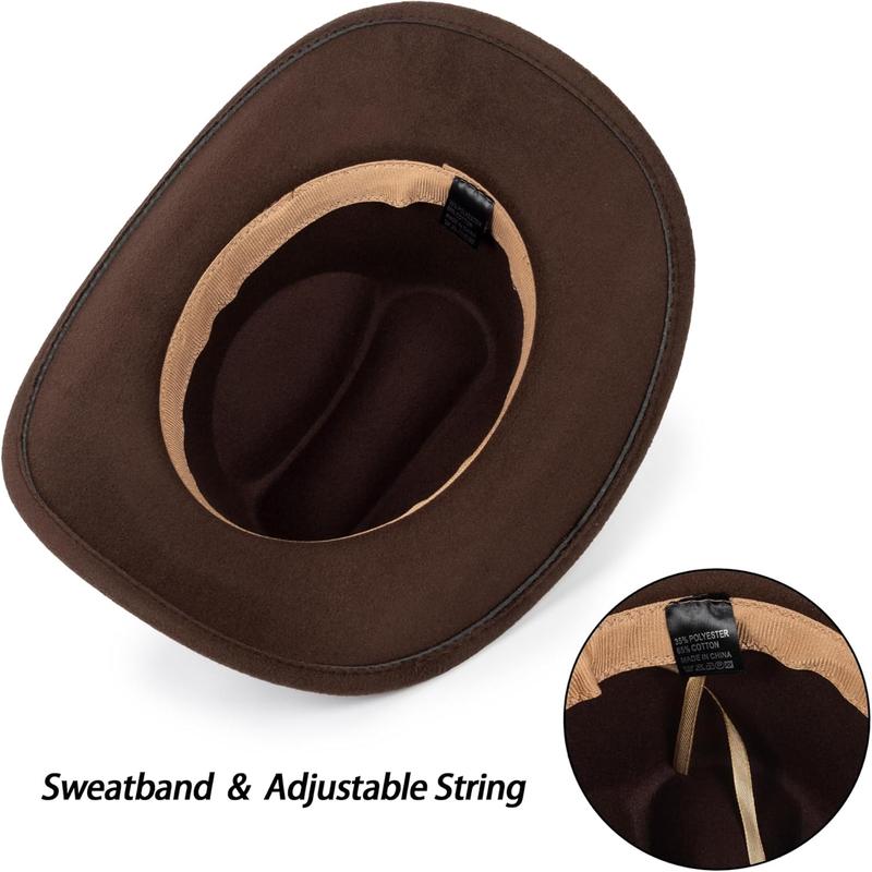 Western Felt Cowboy Cowgirl Hat - Wide Brim Panama Jazz Fedora Hat with Floral Engraved Buckle Belt Decoration 22.4" to 22.8"