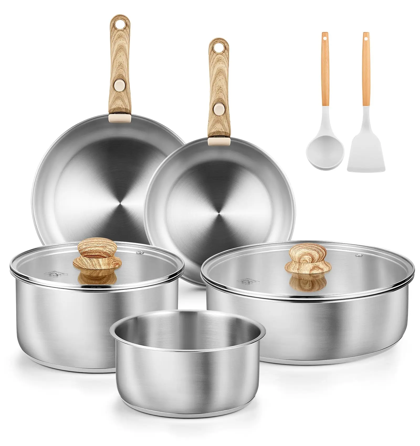 KOCH SYSTEME CS Stainless Steel Cookware Set with Detachable Handle, 18/10 Stainless Steel Pots and Pans Set 11PCS/ Frying Pan Set 4PCS/ Sauce Pan Set 6PCS