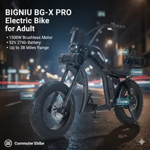 【BIGNIU BG-X PRO】Max 40+mph |1800W peak | 52V 27Ah| 20’ Off-road Tires | Dual Hydraulic Brakes ,Electric Road Bike for Adults