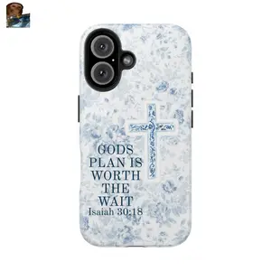 MagSafe iPhone Case Christian Phone Case - God's Plan and Cross Design  Vintage Floral and Pastel Blue Aesthetic Phone Cover,   Compatible with iPhone 17 Pro Max 16 Plus 15 14 13 12