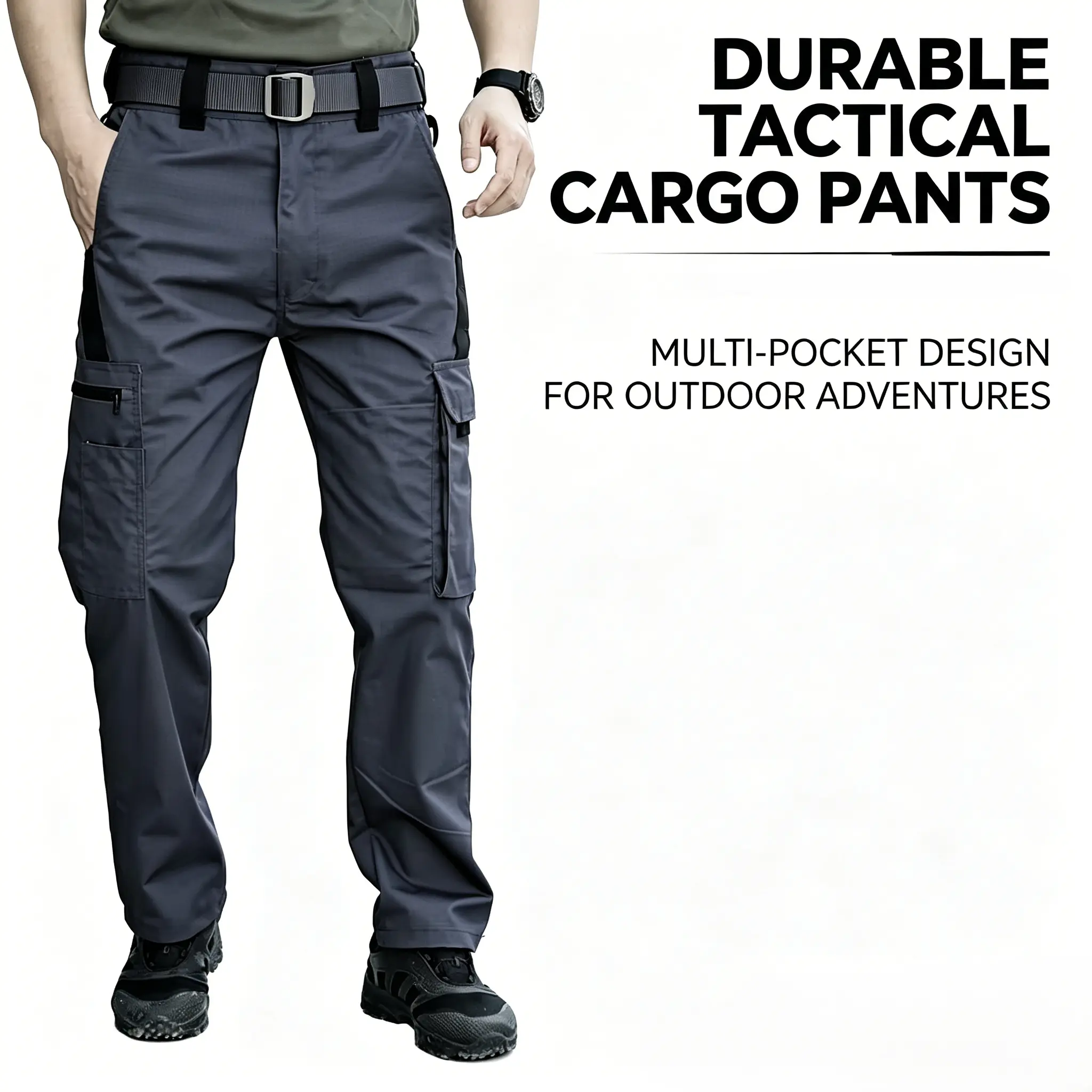 Men's Adults' Relaxed Fit Heavy-Duty Polyester Tactical Work Pants, Breathable Quick-Dry Multipocket Trousers for Outdoor Hiking